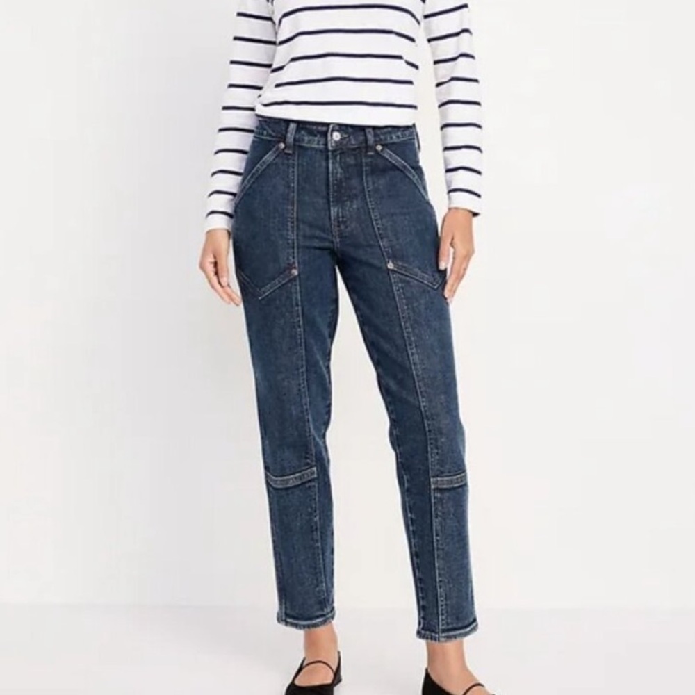 Old Navy Dark Wash High-Rise OG Straight Jeans Secret-Smooth Pockets Sze 12 TALL